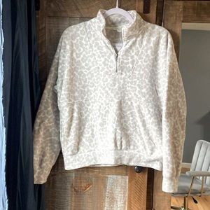 Gray and white leopard print fleece
